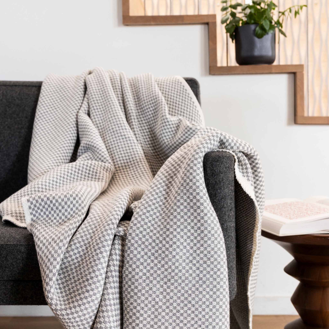 Cotton Sustainable Knit Geometric Throw Blanket - Checkerboard