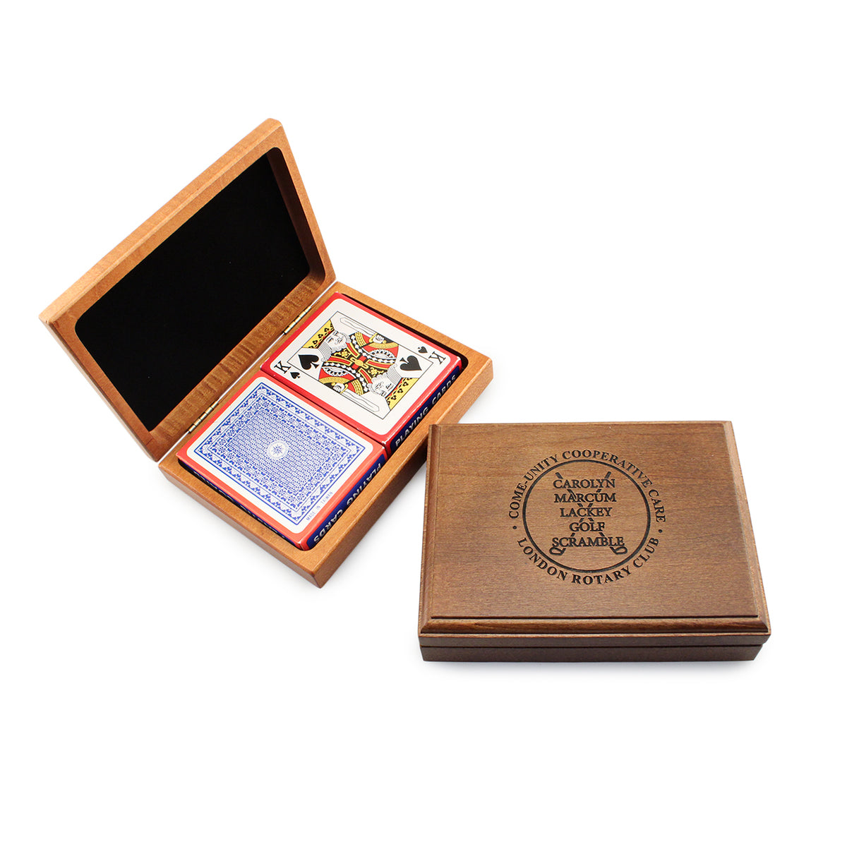 Wood Deck Playing Card Box with Cards